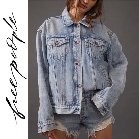 NWT We The Free People Jolene Trucker Denim Jean Jacket in Tennessee River S - Picture 4 of 16